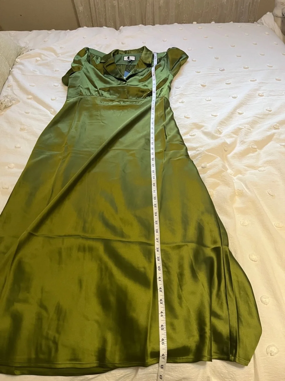 Tuckernuck Olive Satin Midi Dress with Puff Sleeves - Picture 5 of 7